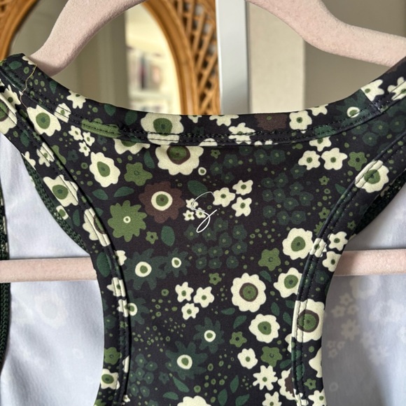 SSYS / NWT Green Neutral Floral Longline Sports Racerback Tank Bra - Picture 5 of 6